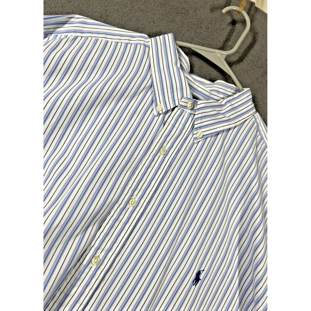 Polo Ralph Lauren Men's Shirt XXL 2XLT Tall  Striped Blue Classic Fit Button Up